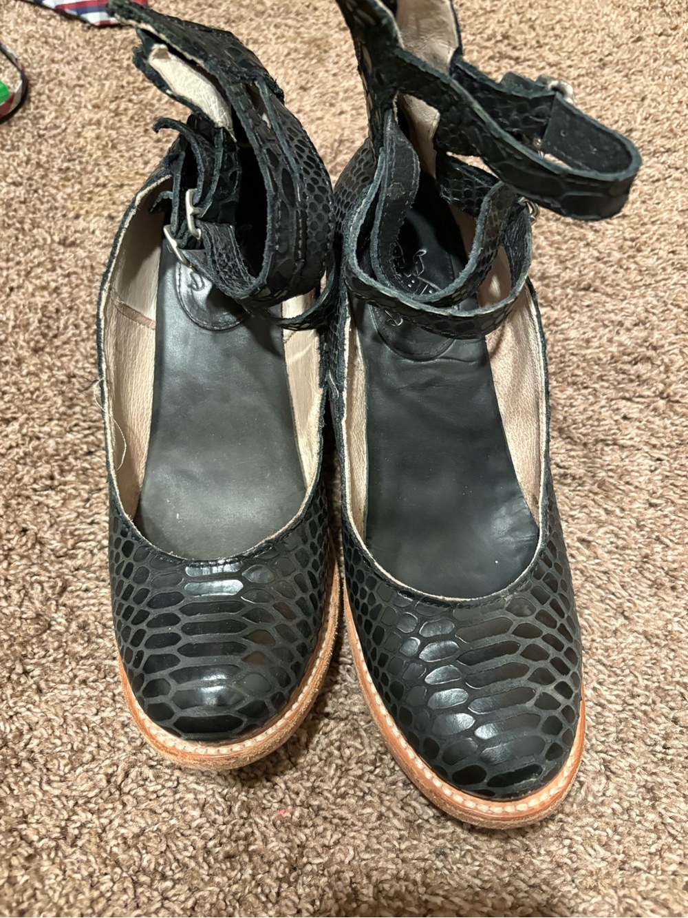 Freebird by Steven Black Textured Ankle-Strap Heels